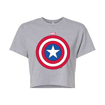Juniors' Marvel Captain America Shield Cropped Tee