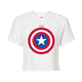 Juniors' Marvel Captain America Shield Cropped Tee