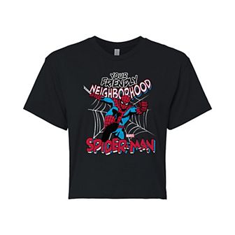 Juniors' Marvel Spider-Man Your Friendly Neighborhood Cropped Tee