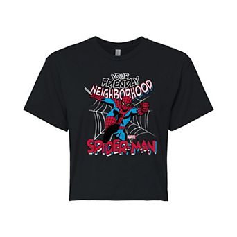 Juniors' Marvel Spider-Man Your Friendly Neighborhood Cropped Tee