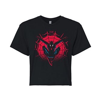 Juniors' Marvel Spider-Man Silhouette Cropped Tee