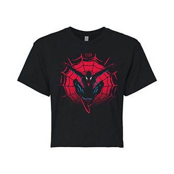 Juniors' Marvel Spider-Man Silhouette Cropped Tee