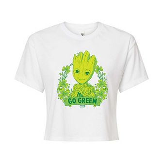 Juniors' Marvel Guardians of the Galaxy Groot Go Green Cropped Tee