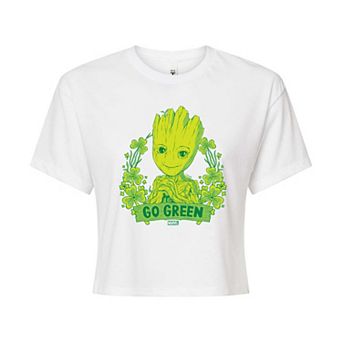 Juniors' Marvel Guardians of the Galaxy Groot Go Green Cropped Tee