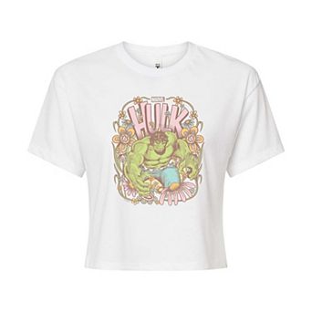 Juniors' Marvel Hulk Vintage Floral Cropped Tee