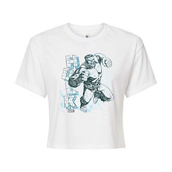 Juniors' Marvel Hulk Block Sketch Cropped Tee