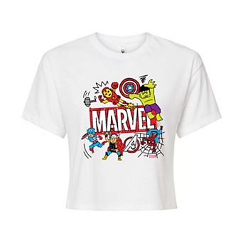 Juniors' Marvel Scribble Cropped Tee