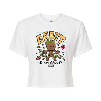 Juniors' Marvel Guardians of the Galaxy I Am Groot Scribble Cropped Tee