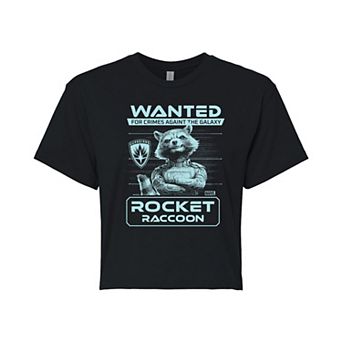 Juniors' Marvel Guardians Of The Galaxy Rocket Wanted Poster Cropped Tee
