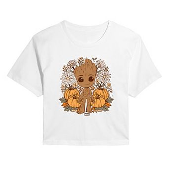 Juniors' Marvel Guardians Of The Galaxy Groot Fall Season Cropped Tee