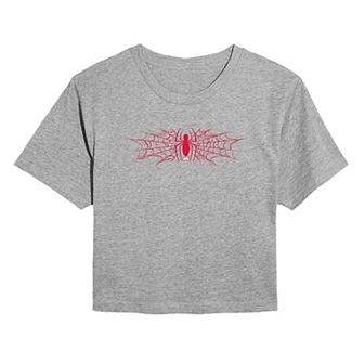 Juniors' Marvel Spider-Man Spider Web Icon Cropped Tee