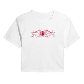 Juniors' Marvel Spider-Man Spider Web Icon Cropped Tee