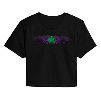 Juniors' Marvel Hulk Smash Through Wall Cropped Tee