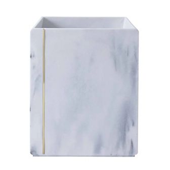 Oro Streak Marble Resin Waste Basket Brass Detail Modern Trash Can 7.28” Dia x 9.25” H