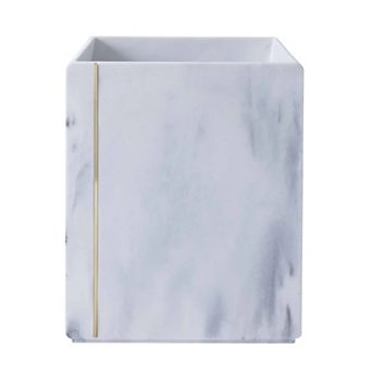 Oro Streak Marble Resin Waste Basket Brass Detail Modern Trash Can 7.28” Dia x 9.25” H
