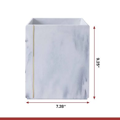 Oro Streak Marble Resin Waste Basket Brass Detail Modern Trash Can 7.28” Dia x 9.25” H