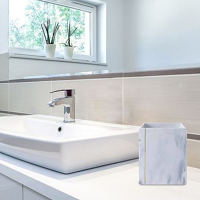 Oro Streak Marble Resin Waste Basket Brass Detail Modern Trash Can 7.28” Dia x 9.25” H