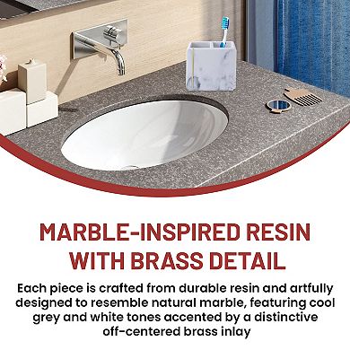 Oro Streak Marble Toothbrush Holder Brass Accent 2-Compartment 4.5" x 2.5" x 4.25