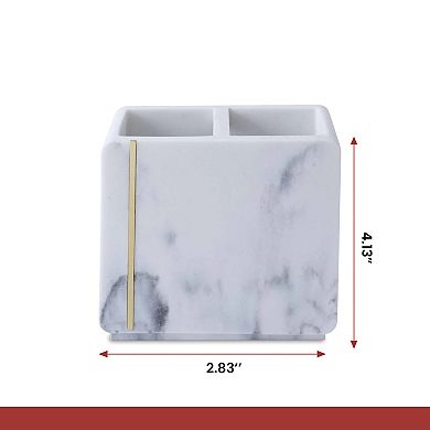 Oro Streak Marble Toothbrush Holder Brass Accent 2-Compartment 4.5" x 2.5" x 4.25