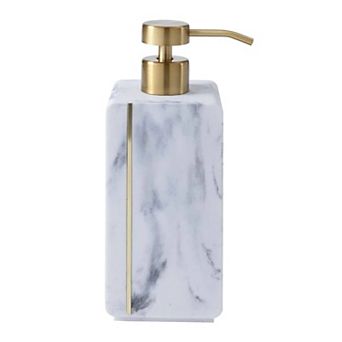 Oro Streak Marble Lotion Dispenser Brass Inlay Soap Pump 2.83” Dia x 7.68” H