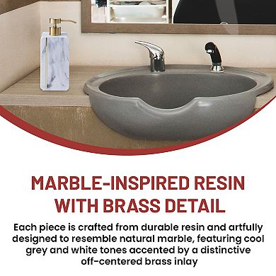 Oro Streak Marble Lotion Dispenser Brass Inlay Soap Pump 2.83” Dia x 7.68” H