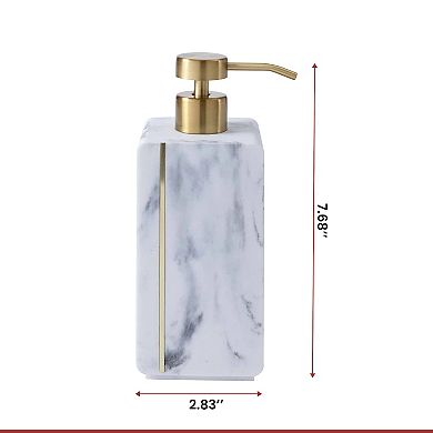 Oro Streak Marble Lotion Dispenser Brass Inlay Soap Pump 2.83” Dia x 7.68” H