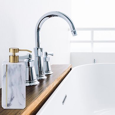 Oro Streak Marble Lotion Dispenser Brass Inlay Soap Pump 2.83” Dia x 7.68” H