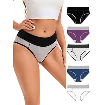 Women's 5 Packs Underpants Stretch Briefs Breathable Contrast Color Panties