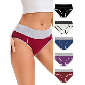 Women's 5 Packs Underpants Stretch Briefs Breathable Contrast Color Panties