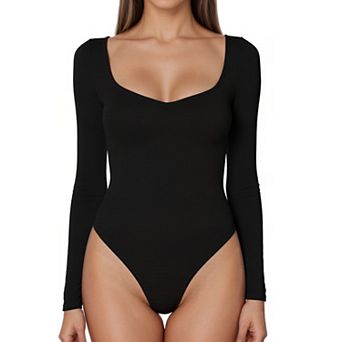 Women's Long Sleeve Bodysuit Slim Fit V Neck Tummy Control Brief Shapewear