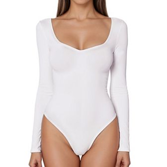 Women's Long Sleeve Bodysuit Slim Fit V Neck Tummy Control Brief Shapewear