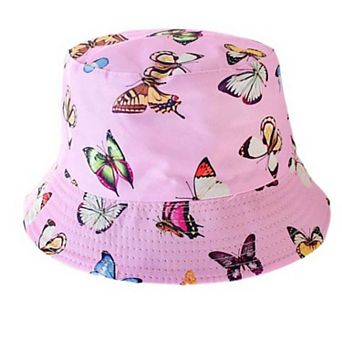 Girlie Butterfly Design Reversible Summer Bucket Hats, Great for the Beach, Hiking and Fishing