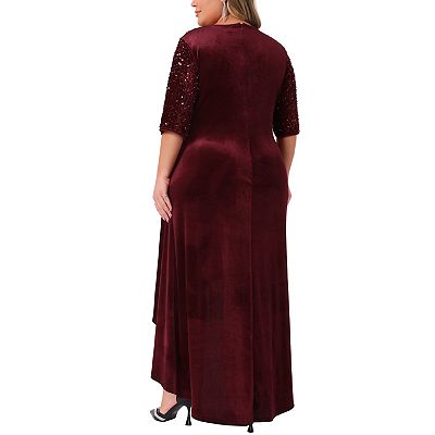 slim fit dress slacks Final Sale Plus Size Glitter Off The Shoulder Velvet Gown with Side Slit in Black