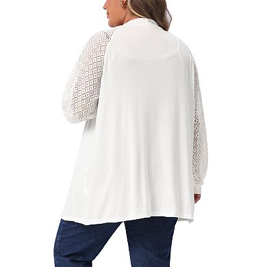Plus Size Cardigans for Women Open Front Lace Panel Long Sleeve Sheer Lightweight Knit Cover Up