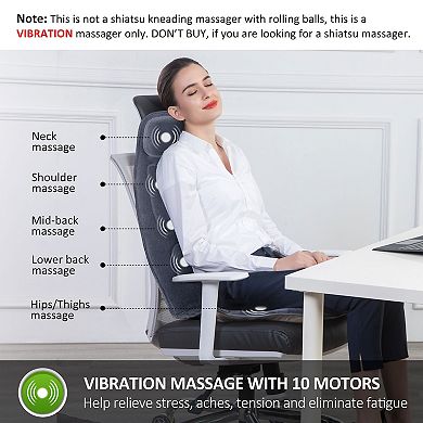 Snailax Back Massager Chair Pad, 10 Motors Massage Seat Cushion with Heat, Farher's Day Gifts