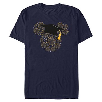Men's Disney's Mickey Mouse Ears Graduation Cap And Fireworks Graphic Tee