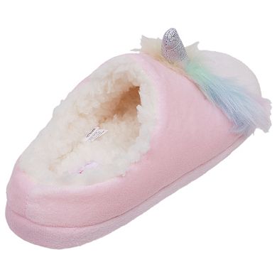Capelli Unicorn Face Girls Faux Fur Scuff Slippers with 3D Parts & Soft Boa Applique