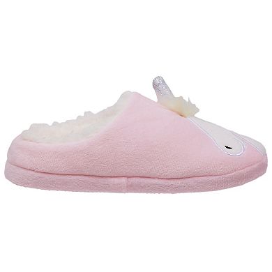 Capelli Unicorn Face Girls Faux Fur Scuff Slippers with 3D Parts & Soft Boa Applique