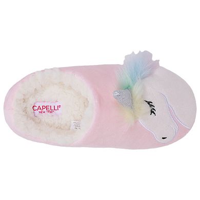 Capelli Unicorn Face Girls Faux Fur Scuff Slippers with 3D Parts & Soft Boa Applique