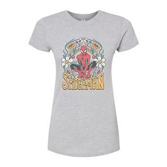 Juniors' Marvel Spider-Man Vintage Floral Fitted Tee