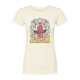 Juniors' Marvel Spider-Man Vintage Floral Fitted Tee