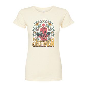 Juniors' Marvel Spider-Man Vintage Floral Fitted Tee