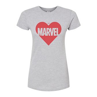 Juniors' Marvel Heart Logo Fitted Tee