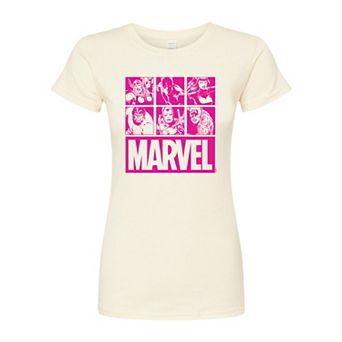 Juniors' Marvel Pink Grid Fitted Tee