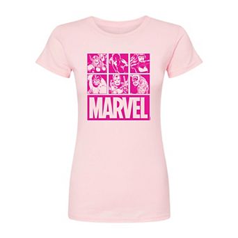 Juniors' Marvel Pink Grid Fitted Tee