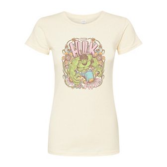 Juniors' Marvel Hulk Vintage Floral Fitted Tee