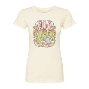 Juniors' Marvel Hulk Vintage Floral Fitted Tee