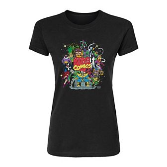 Juniors' Marvel Villains Retro Collage Fitted Tee