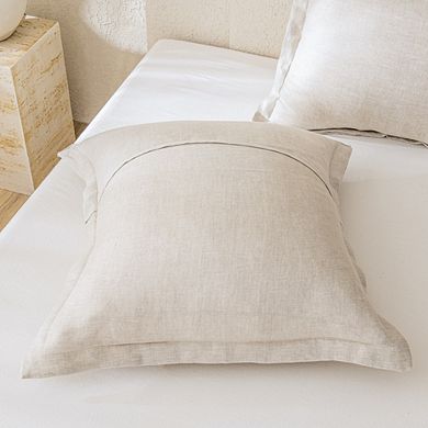 European Square Bed Pillows Set of 2, 100% Linen Herringbone with Flanged Edge