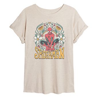 Juniors' Marvel Spider-Man Vintage Floral Oversized Tee